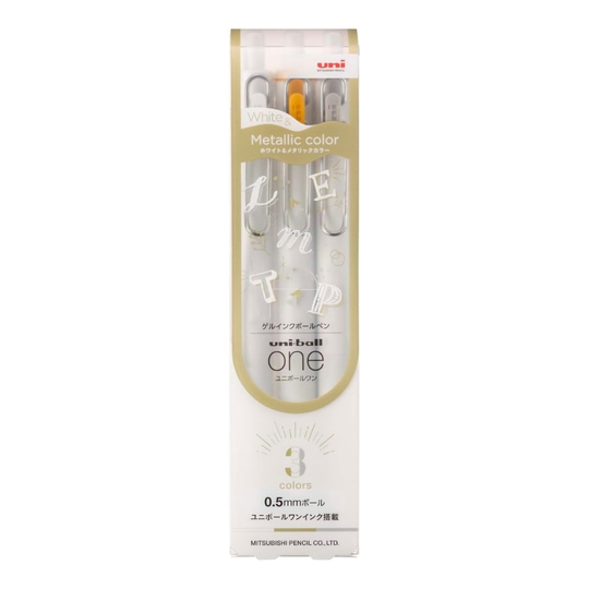 Uni-ball One 0.5 mm Set di 3 Penne Gel Bianca - Argento - Oro