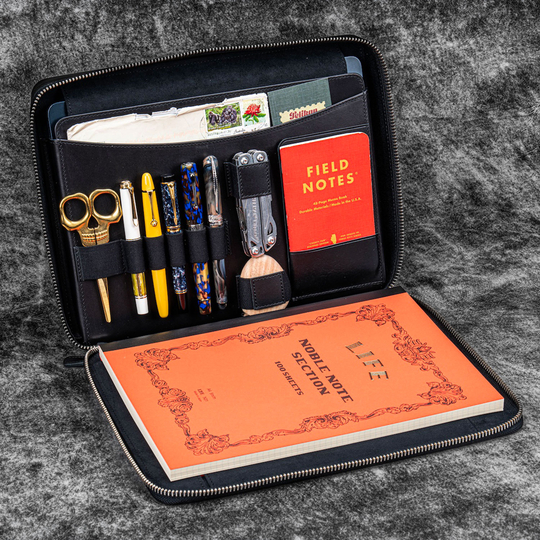 Galen Leather Compendium Bag Zippered Folio A4 Nero