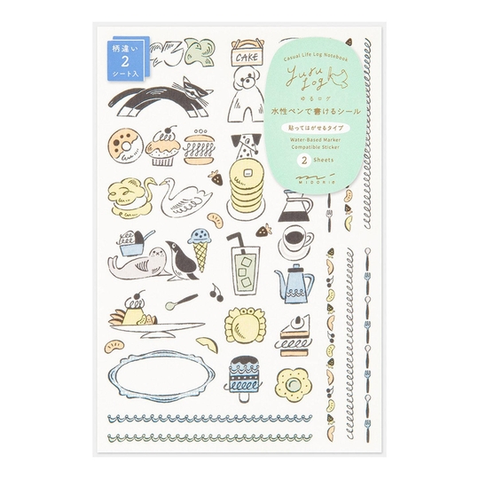 Midori Yuru Log Adesivi Decorativi 2 Fogli Sweets & Animals